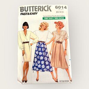 Vintage 1980s Butterick Sewing Pattern 6014 Misses Skirt Size 12-16
